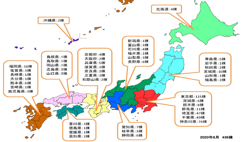 ACプラン　動物病院竣工数　日本地図